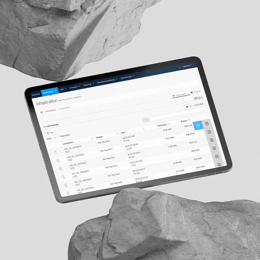 Tablet with active display between two boulders