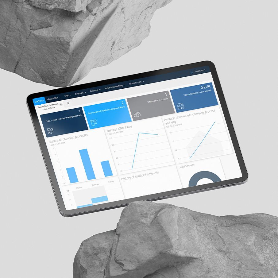 Tablet with active display between two boulders