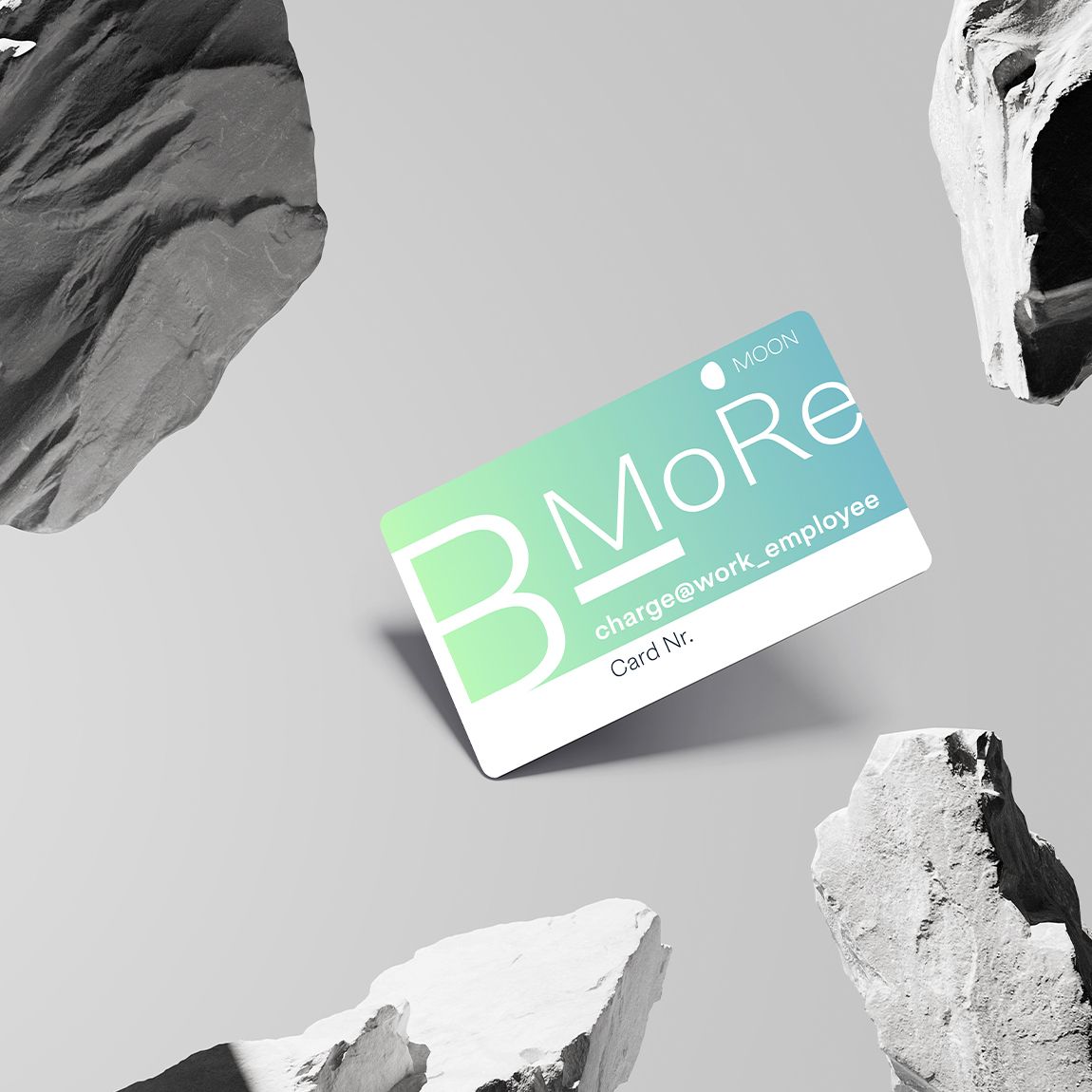 Charging card between boulders
