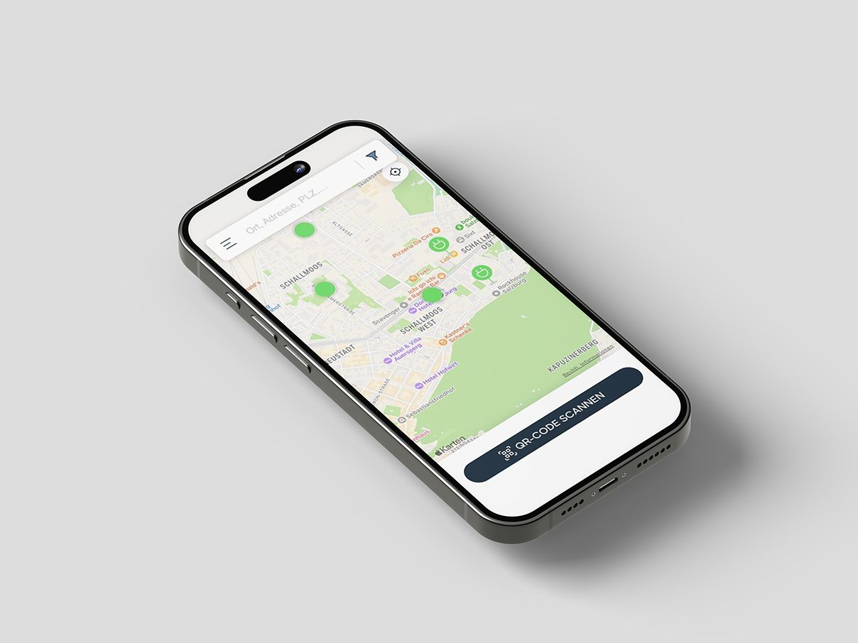 Smartphone with an active display showing a map