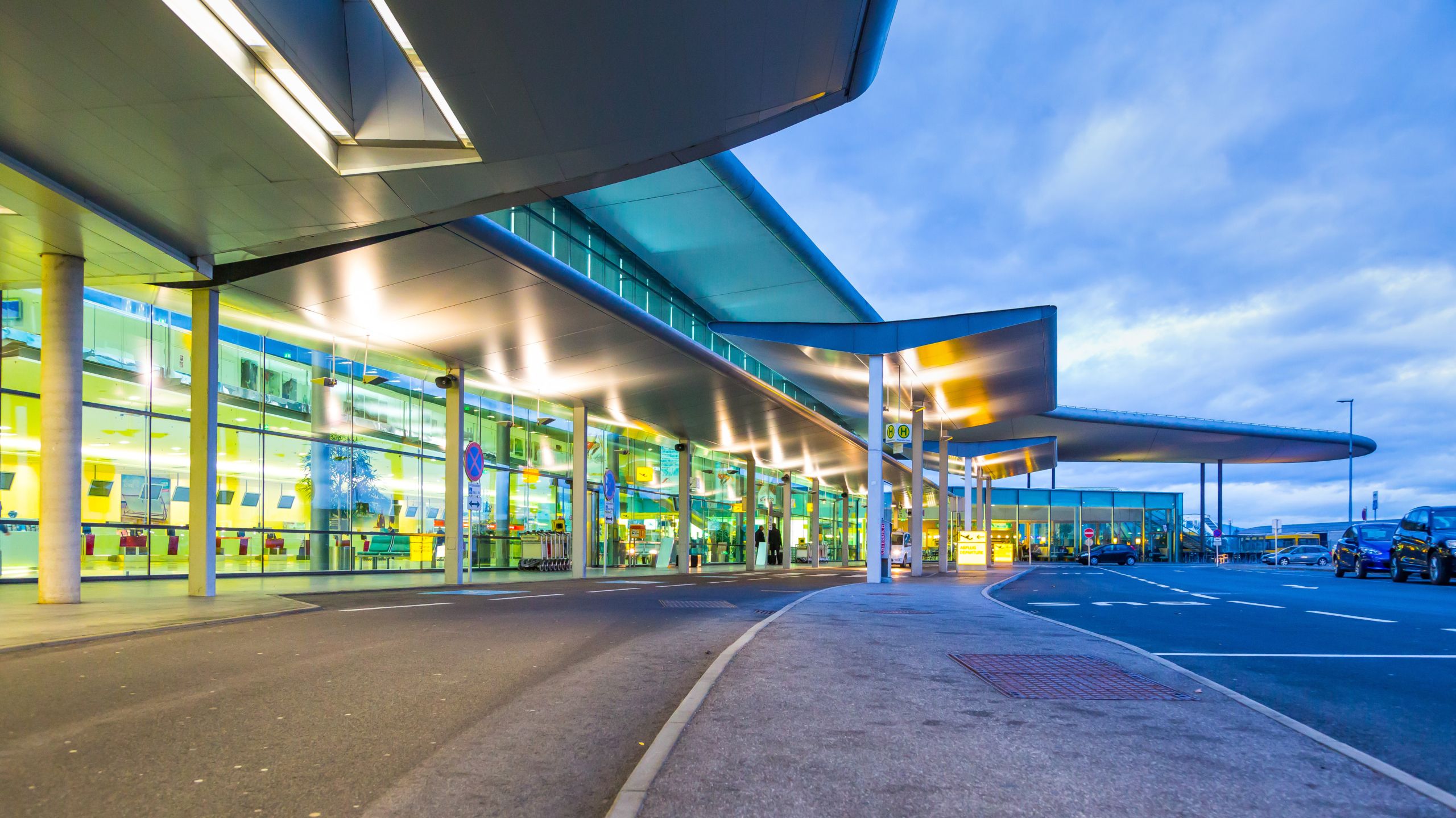 Airport Graz entrance at night