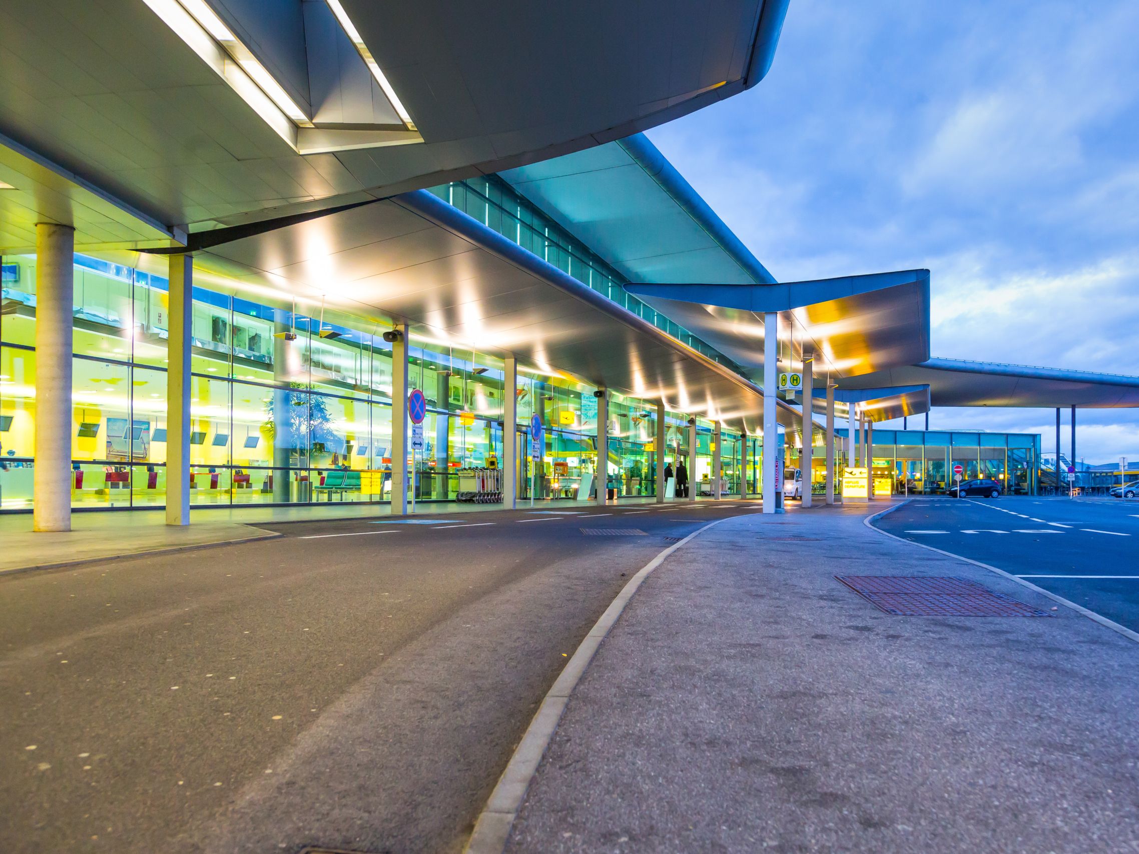 Airport Graz entrance at night