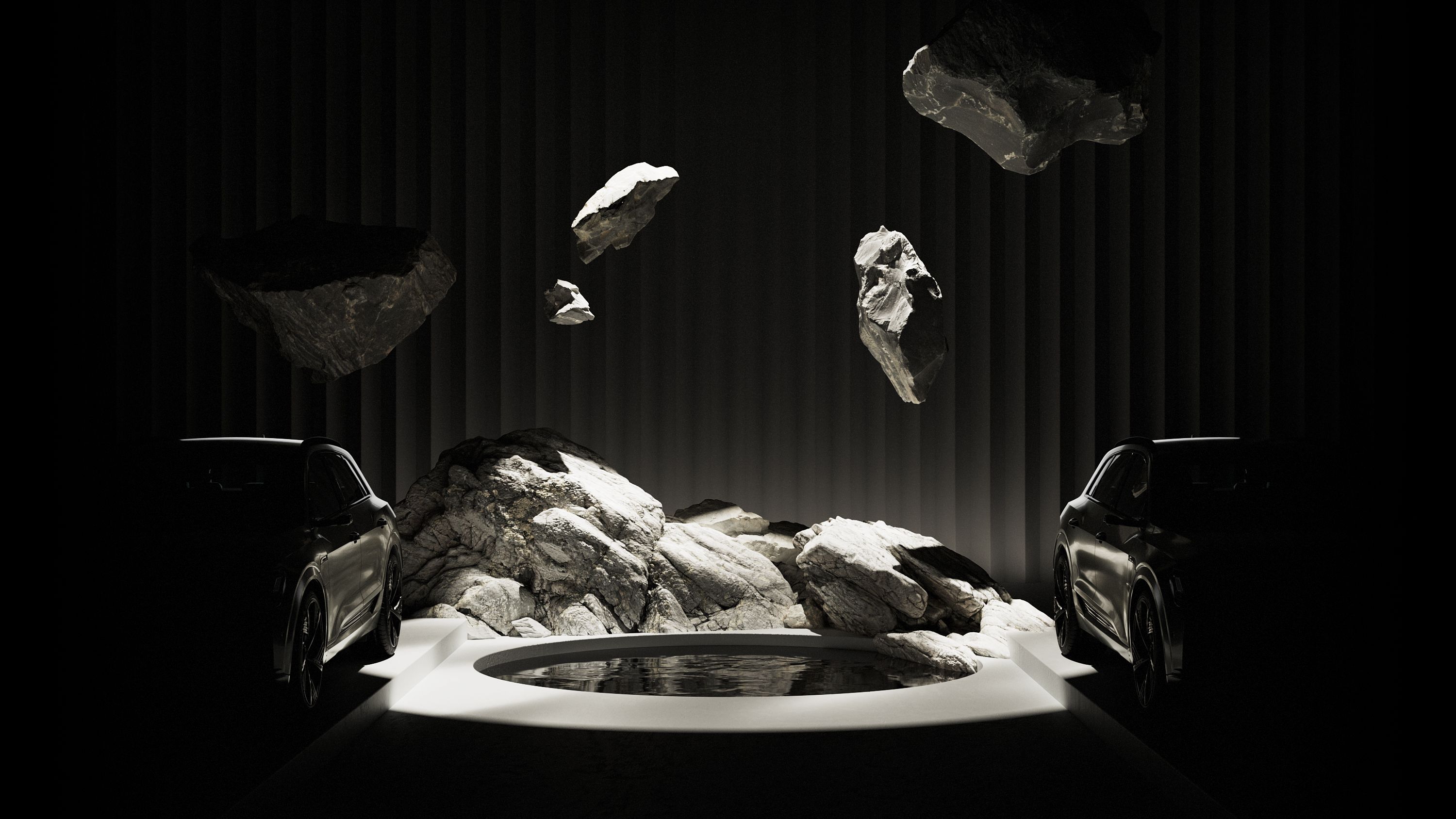 Flying boulders between two cars