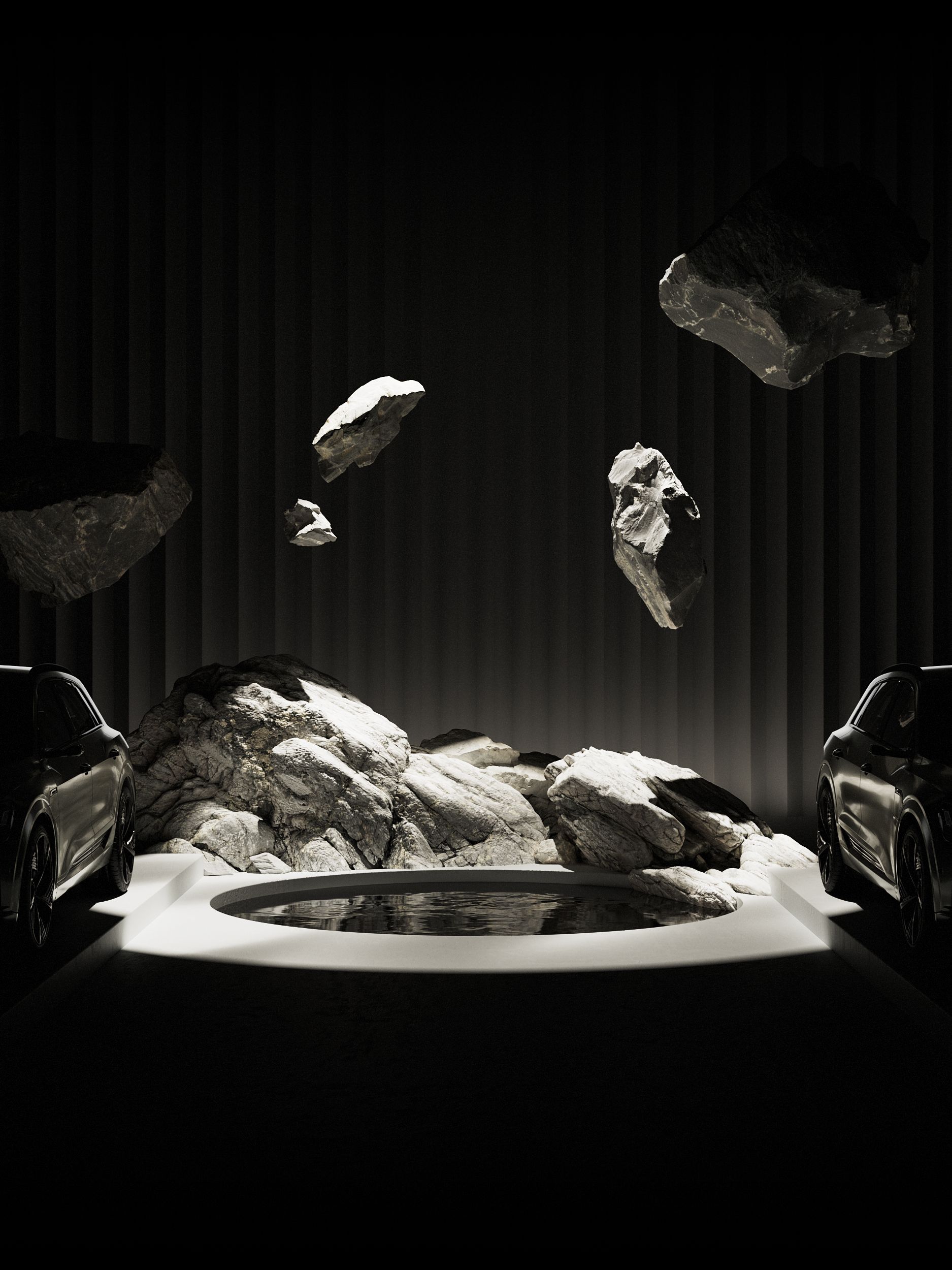 Flying boulders between two cars