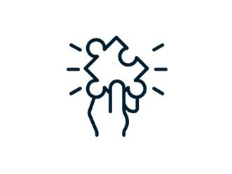 Icon of a hand with a puzzle piece, representing a solution or a failing element 