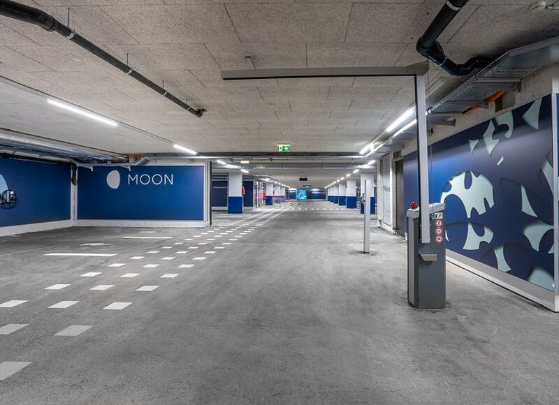 underground parking with MOON visual identity