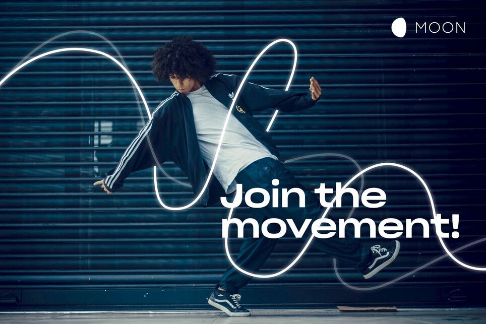 Street dance embraced by light-line, "Join the movement" slogan