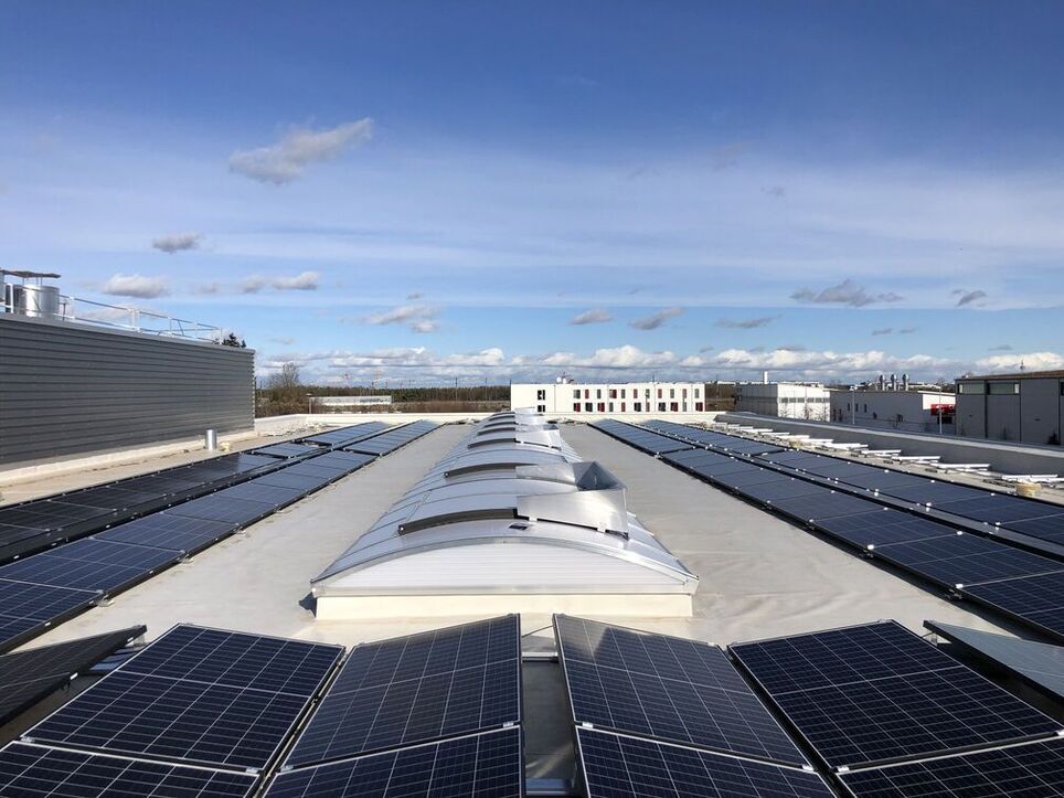 Photovoltaic system on the roof of Audi Center in Munich Trudering